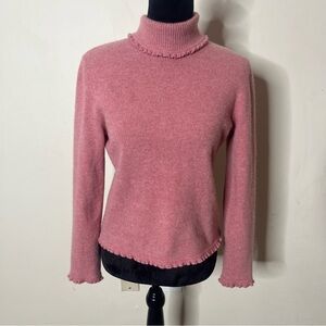 Ralph Lauren Vintage Pink Wool Angora Blend Scalloped Edge Turtleneck Sweater M